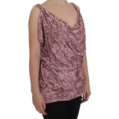 Exte Pink Floral Print Viscose Silk Blouse Top