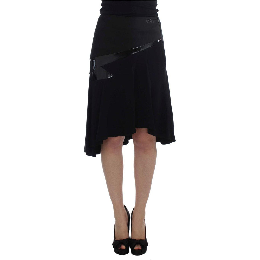 Exte Black Blue Cotton Stretch Straight Skirt SIG30932-1