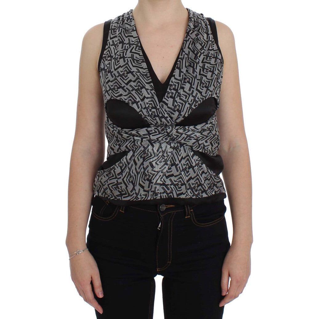 Karl Lagerfeld Gray Black Silk Blouse Top