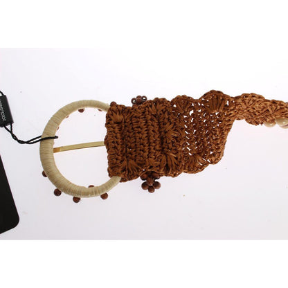 Dolce & Gabbana Brown Raffia Wood Beaded Wide Waist Belt Belt