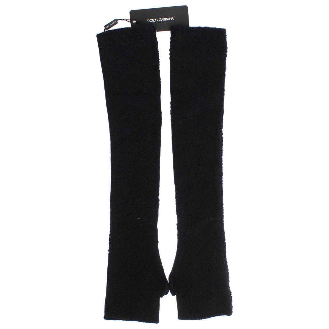 Dolce & Gabbana Black Cashmere Sequined Finger Less Gloves LB67-2