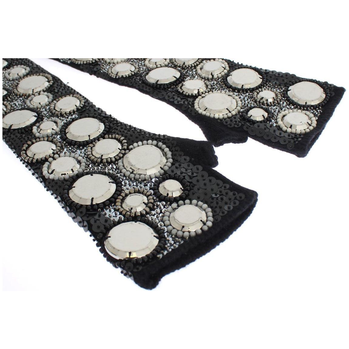 Dolce & Gabbana Black Cashmere Sequined Finger Less Gloves LB67-2