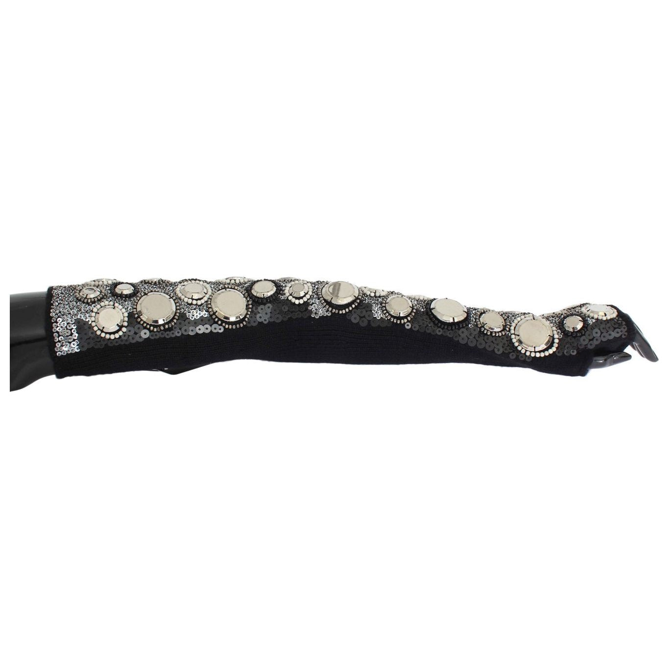 Dolce & Gabbana Black Cashmere Sequined Finger Less Gloves LB67-2