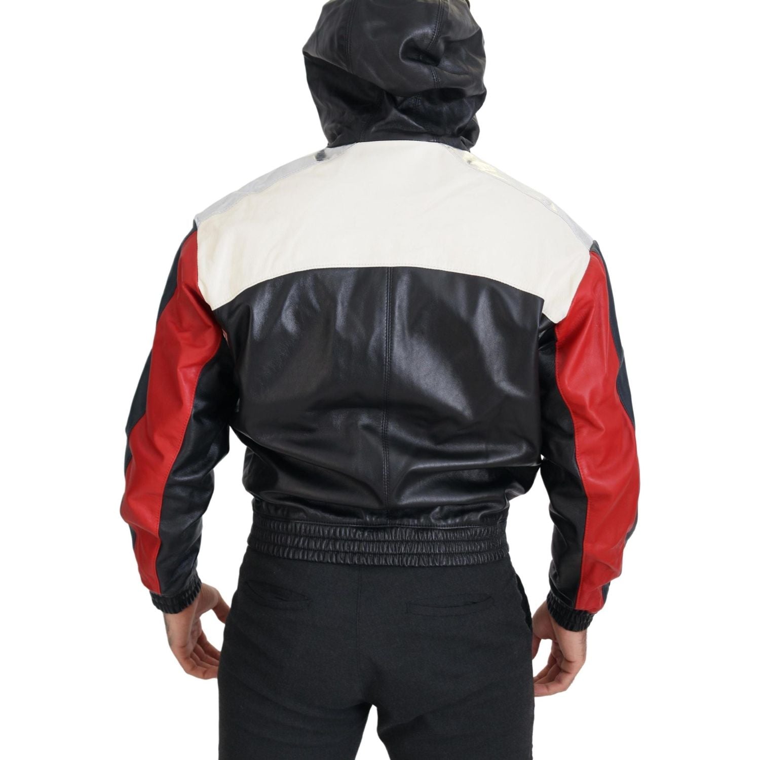 جاكيت بومبر من الجلد الأسود الفاخر من دولتشي آند غابانا