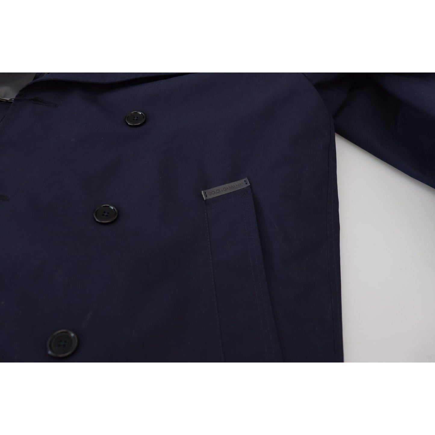 Dolce & Gabbana Blue Hooded Double Breasted Coat Jacket