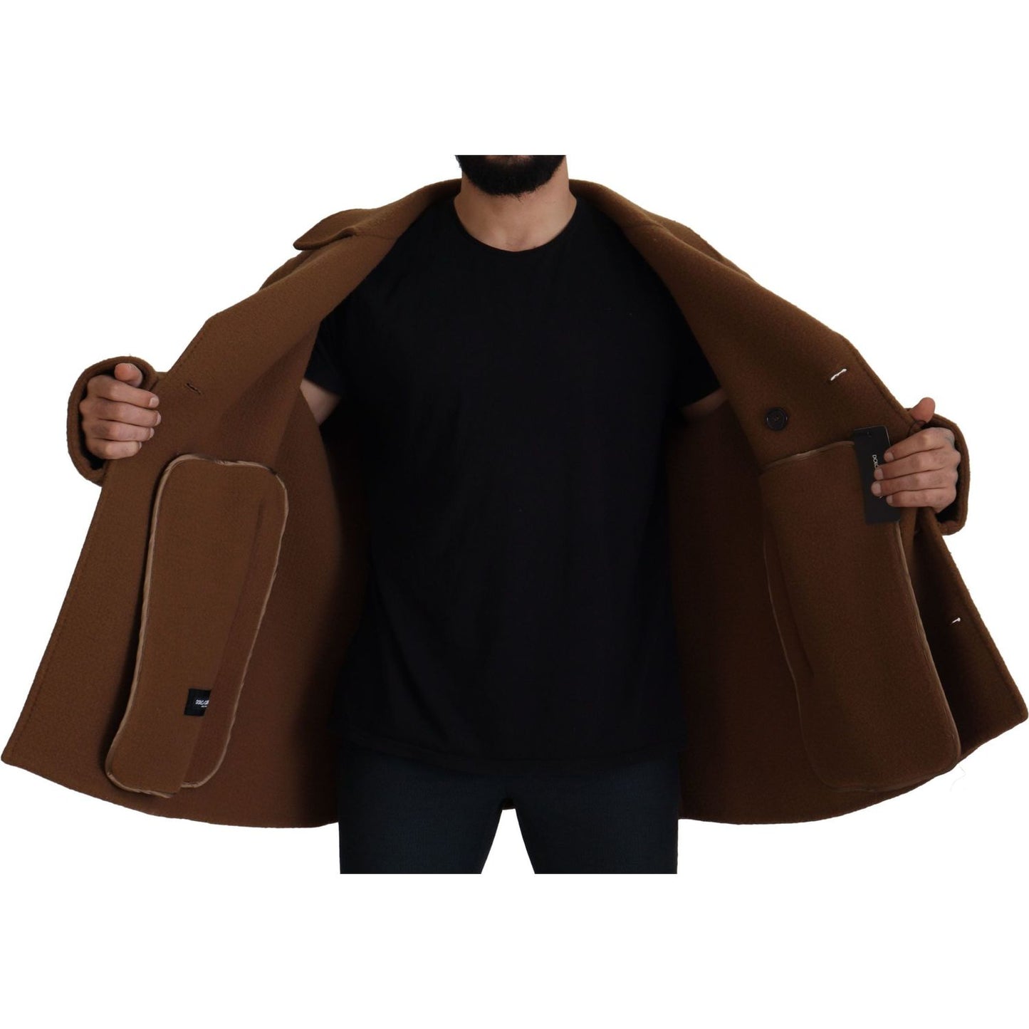 Dolce & Gabbana Brown Nylon Double Breasted Coat Jacket