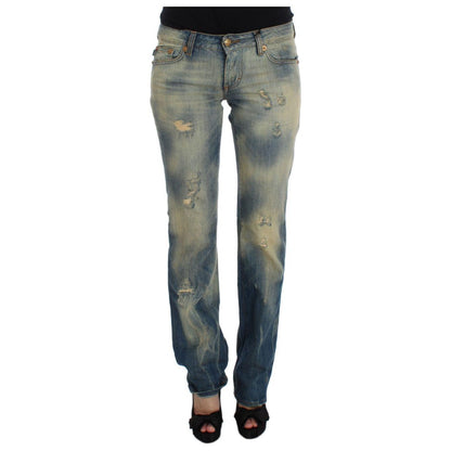 Cavalli Blue Wash Cotton Slim Fit Bootcut Jeans