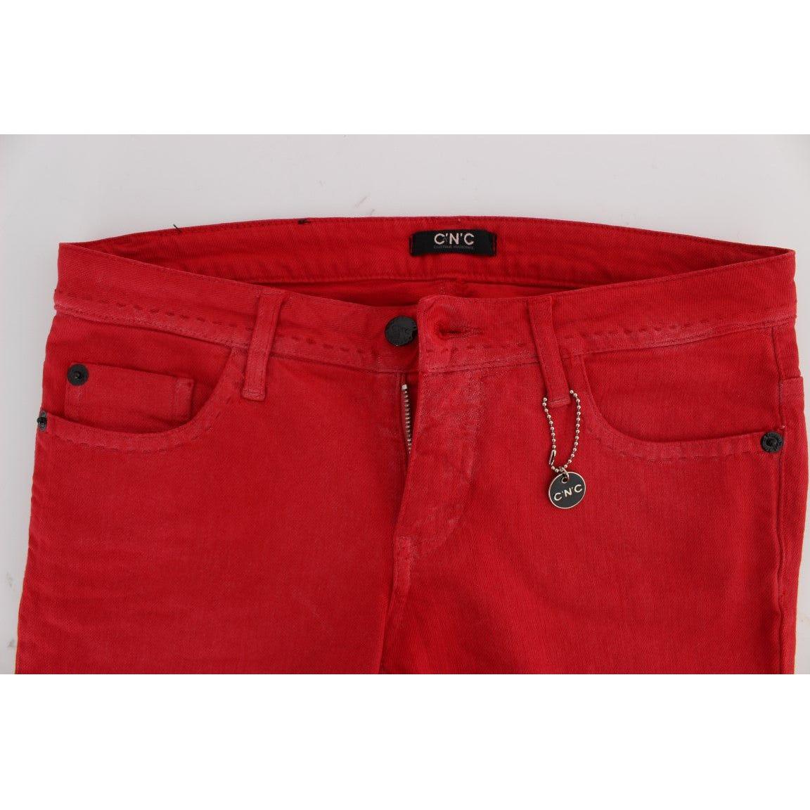 Costume National Red Cotton Blend Super Slim Fit Jeans