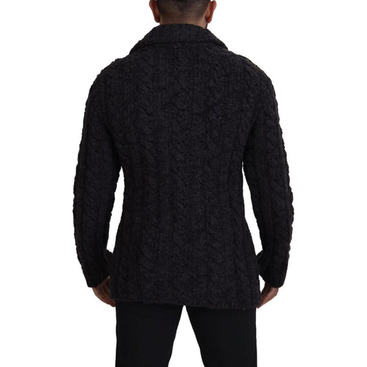 Dolce & Gabbana Black Wool Knit Double Breasted Coat Jacket JKT3413-46