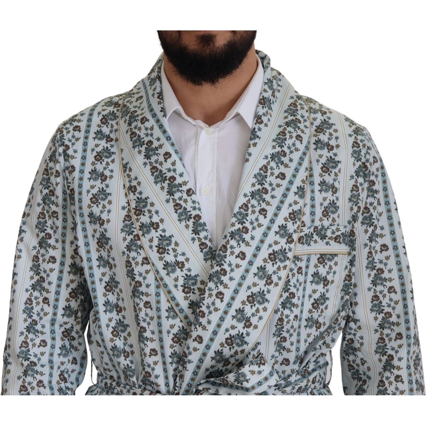 Dolce & Gabbana Blue Floral Cotton Robe Coat Jacket