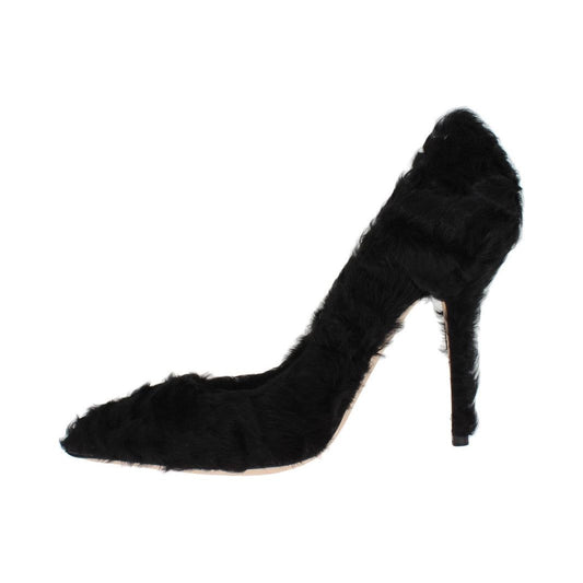 Dolce & Gabbana Black Xiangao Lamb Fur Leather Pumps LA3094-1