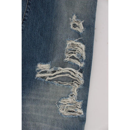 John Galliano Blue Wash Cotton Boyfriend Fit Cropped Jeans