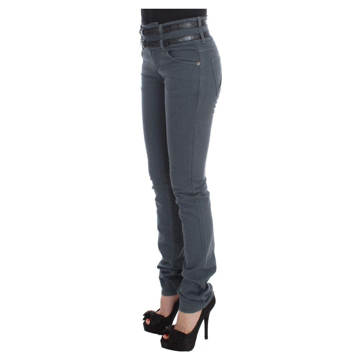 John Galliano Blue Cotton Blend Slim Fit High Waist Jeans