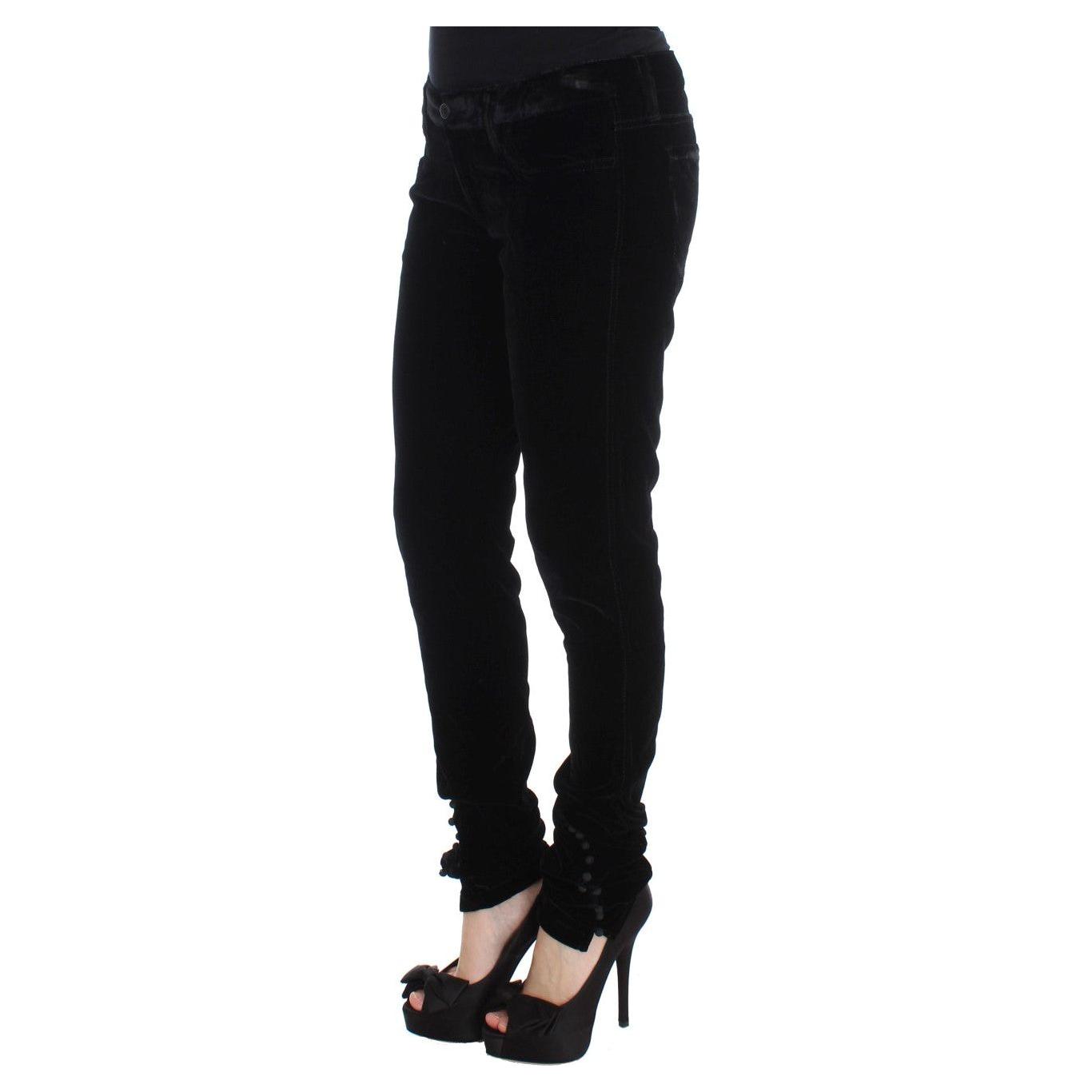 Ermanno Scervino Black Viscose Blend Velvet Slim Fit Pants SIG30302-2