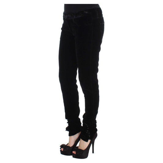 Ermanno Scervino Black Viscose Blend Velvet Slim Fit Pants SIG30302-2
