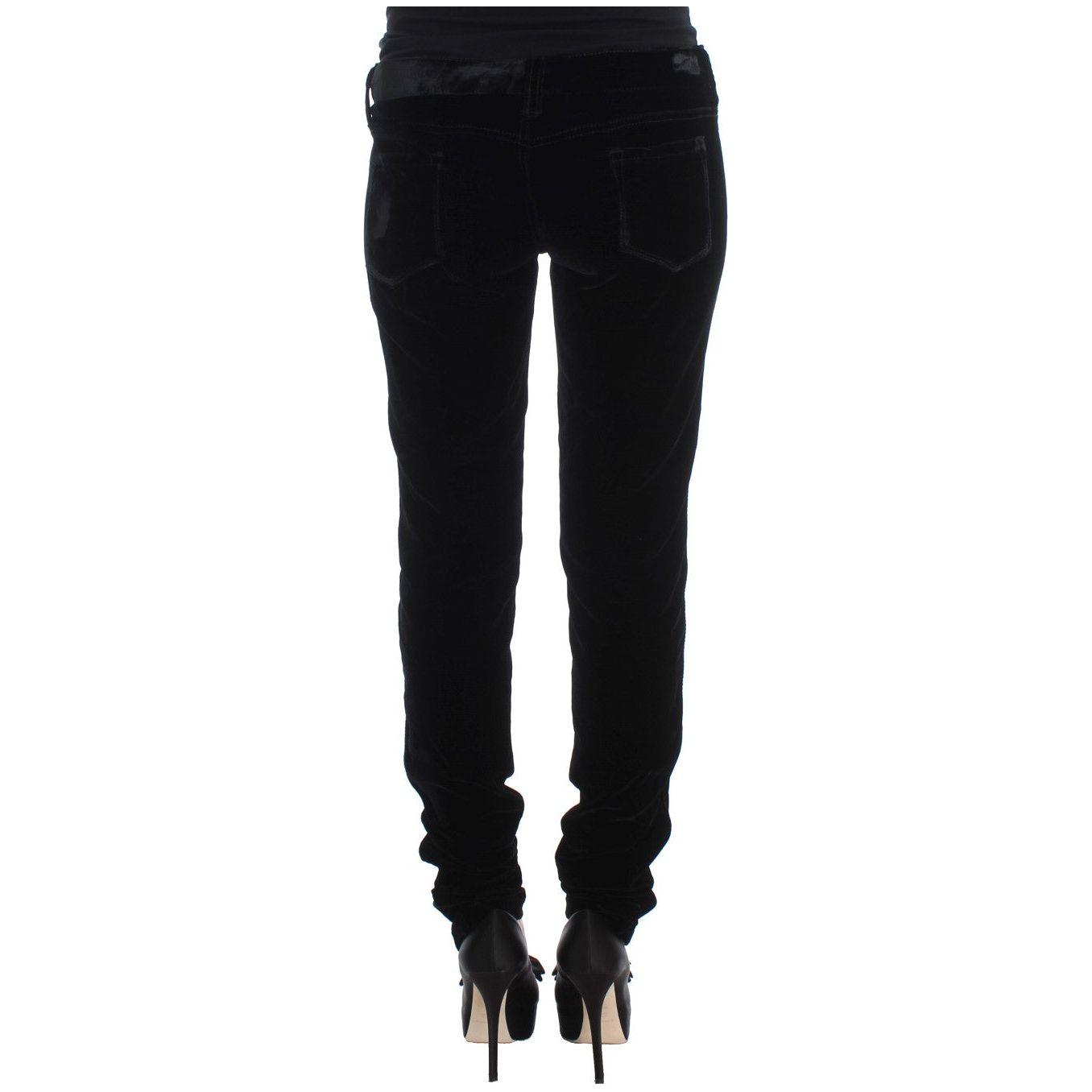 Ermanno Scervino Black Viscose Blend Velvet Slim Fit Pants SIG30302-2