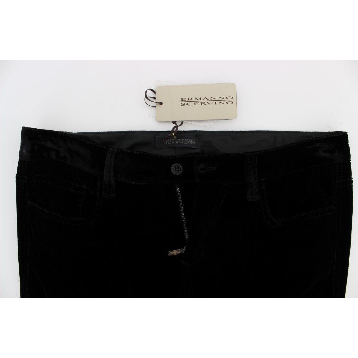 Ermanno Scervino Black Viscose Blend Velvet Slim Fit Pants SIG30302-2