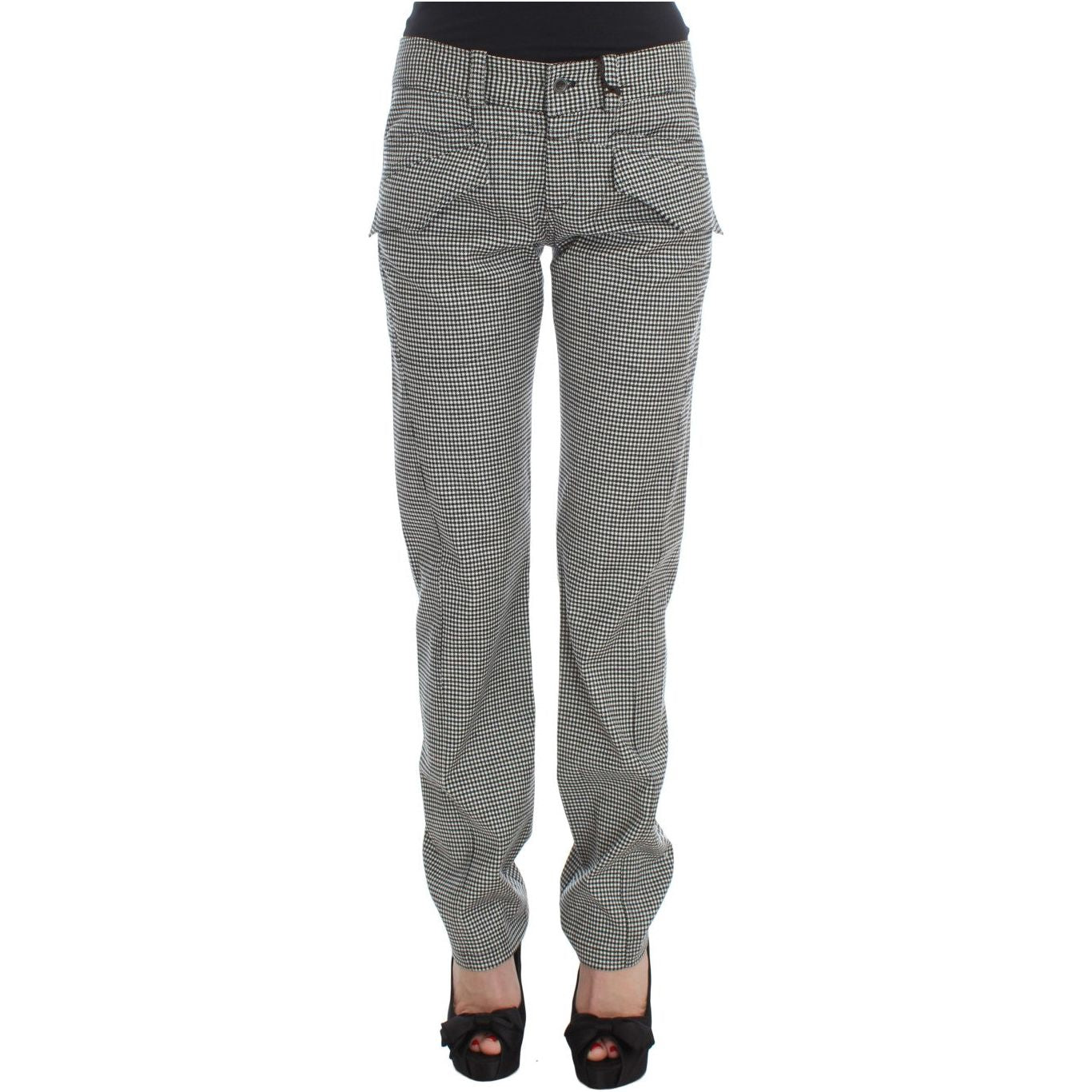 Ermanno Scervino Black White Checkered Cotton Casual Pants SIG30394-1