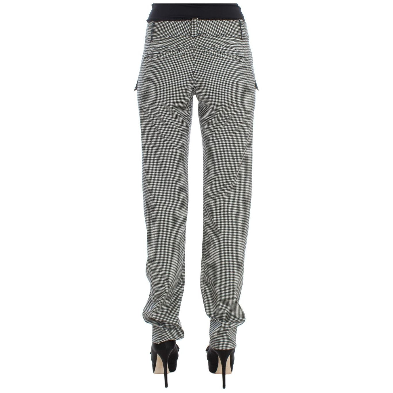 Ermanno Scervino Black White Checkered Cotton Casual Pants SIG30394-1