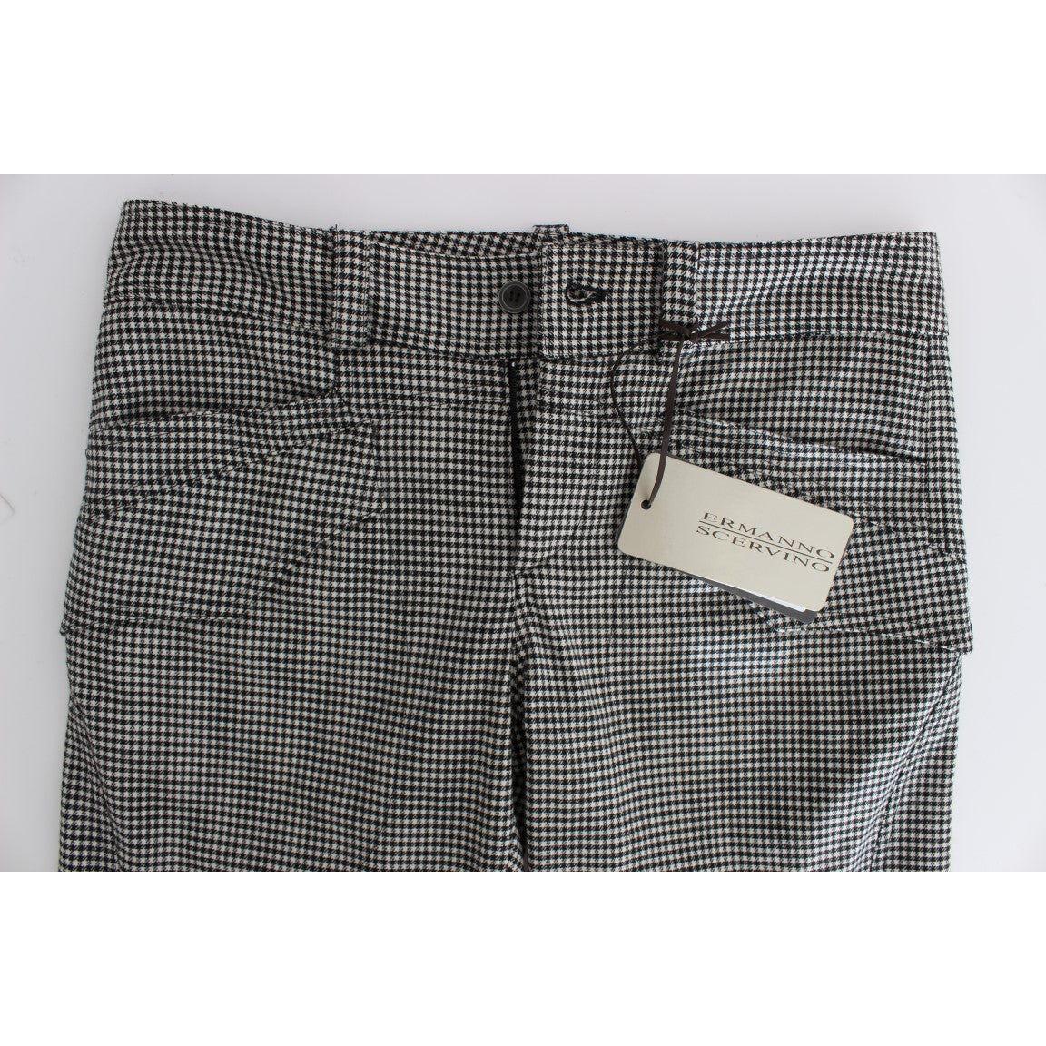 Ermanno Scervino Black White Checkered Cotton Casual Pants SIG30394-1