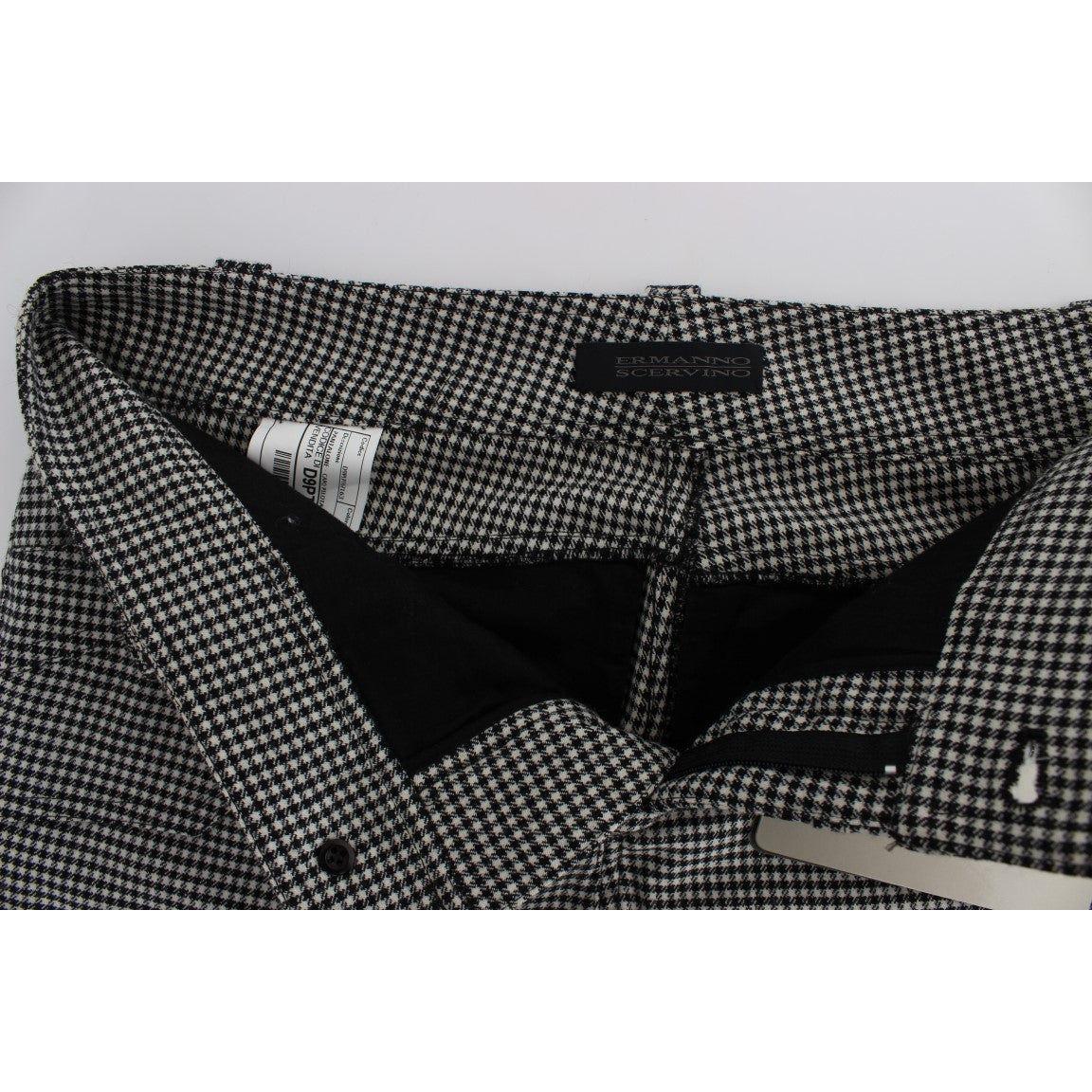 Ermanno Scervino Black White Checkered Cotton Casual Pants SIG30394-1