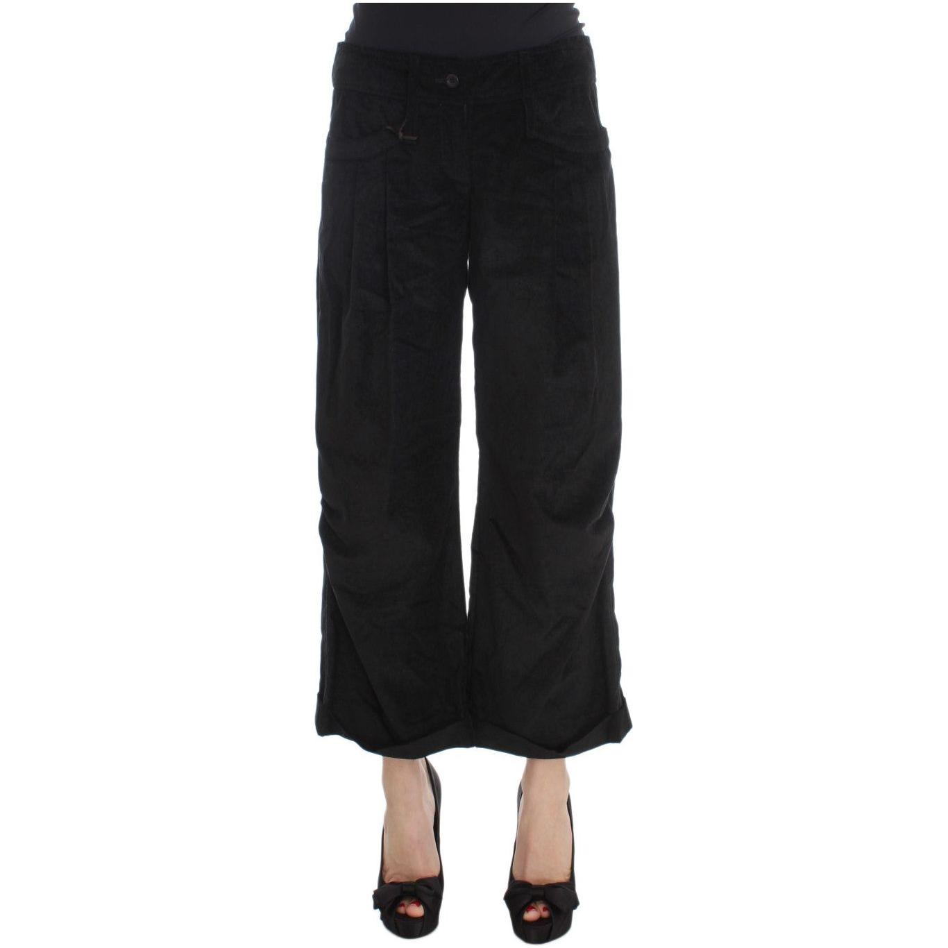 Ermanno Scervino Black Velvet Cotton Capri Bootcut Pants