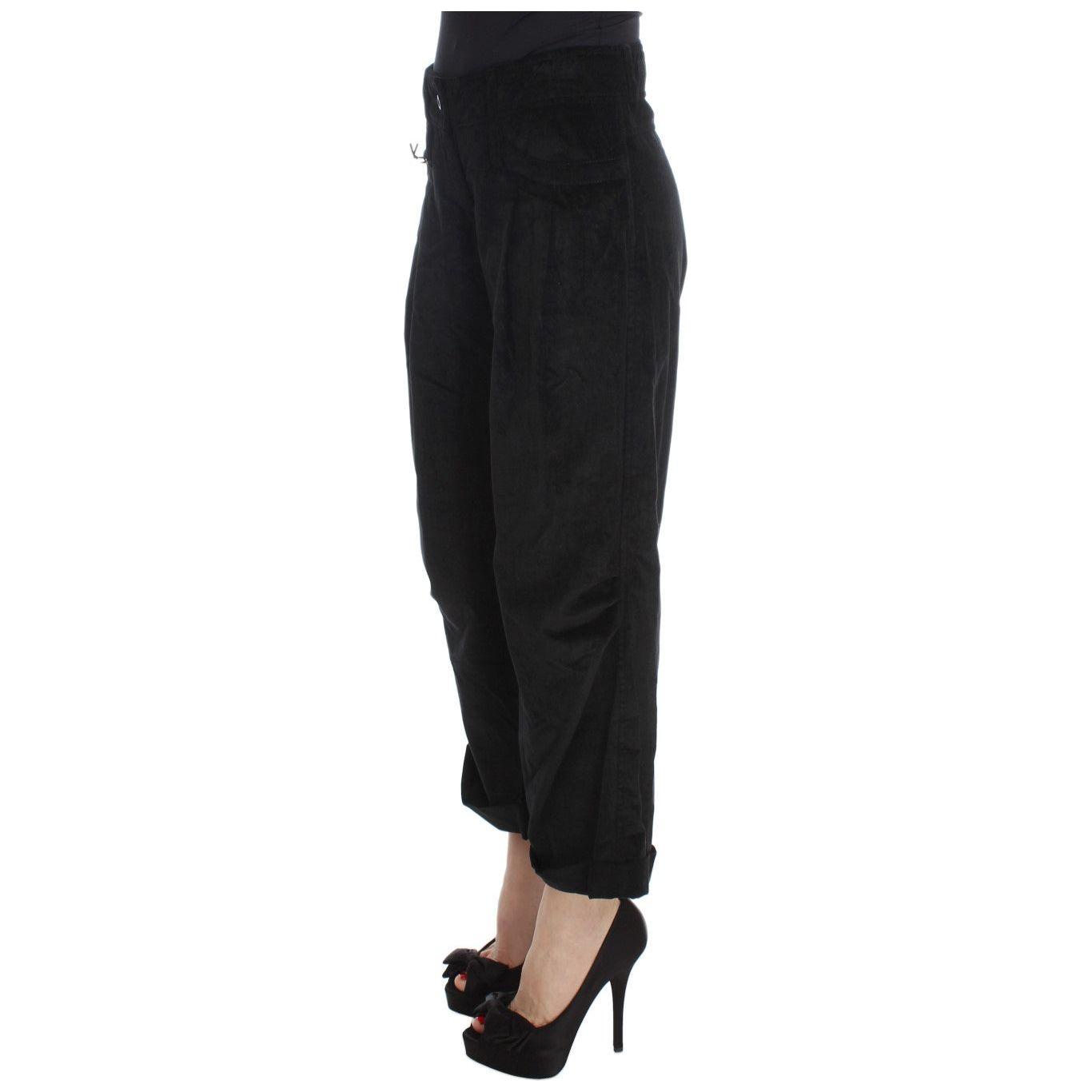 Ermanno Scervino Black Velvet Cotton Capri Bootcut Pants SIG30396-1