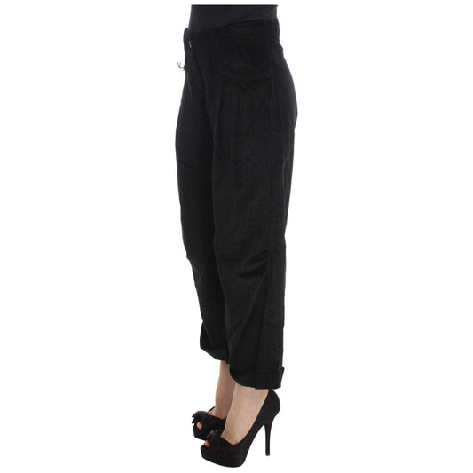 Ermanno Scervino Black Velvet Cotton Capri Bootcut Pants SIG30396-1