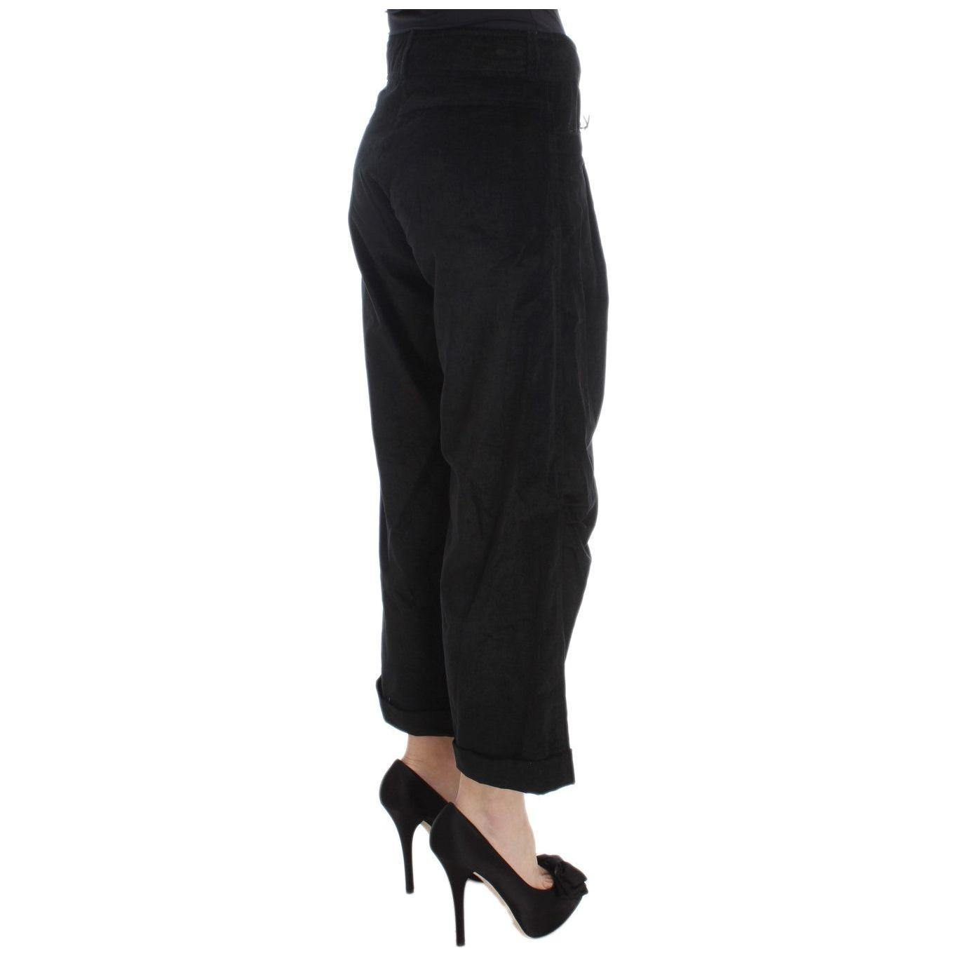 Ermanno Scervino Black Velvet Cotton Capri Bootcut Pants SIG30396-1