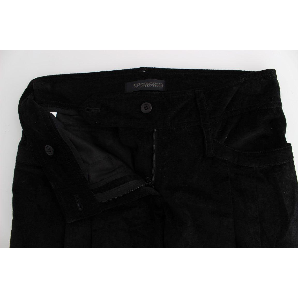 Ermanno Scervino Black Velvet Cotton Capri Bootcut Pants SIG30396-1