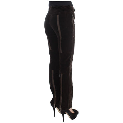 Ermanno Scervino Brown Cotton Velvet Zippers Slim Fit Pants