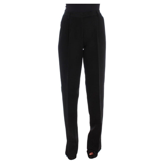 Ermanno Scervino Black Striped Cotton Blend Wide Legs Pants SIG30408-2