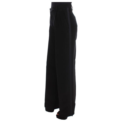 Ermanno Scervino Black Striped Cotton Blend Wide Legs Pants