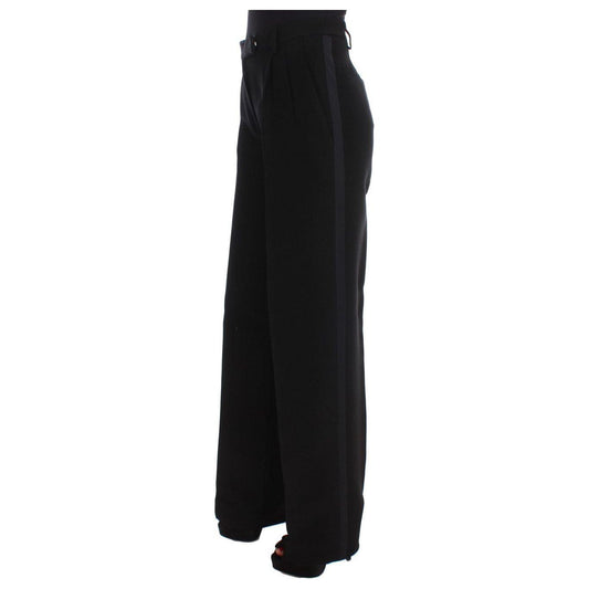 Ermanno Scervino Black Striped Cotton Blend Wide Legs Pants SIG30408-2