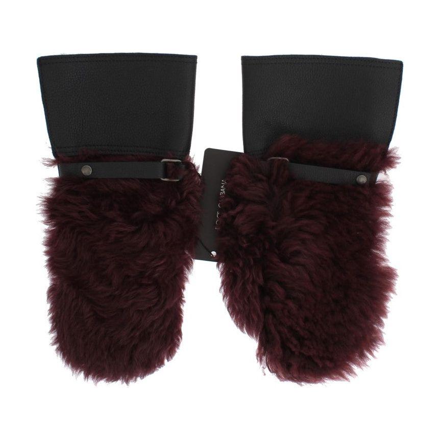 Dolce & Gabbana Black Leather Bordeaux Shearling Gloves