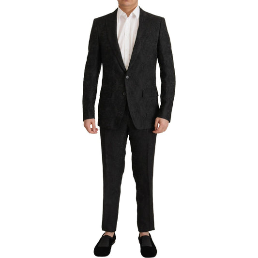 Dolce & Gabbana Black Brocade Formal 2 Piece MARTINI Suit KOS1994- 46