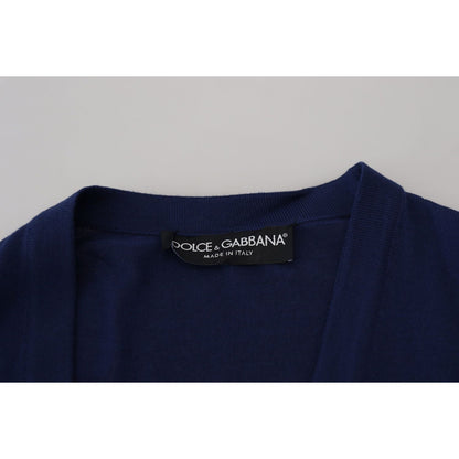 Dolce & Gabbana Blue Wool V-neck Button Down Cardigan Sweater
