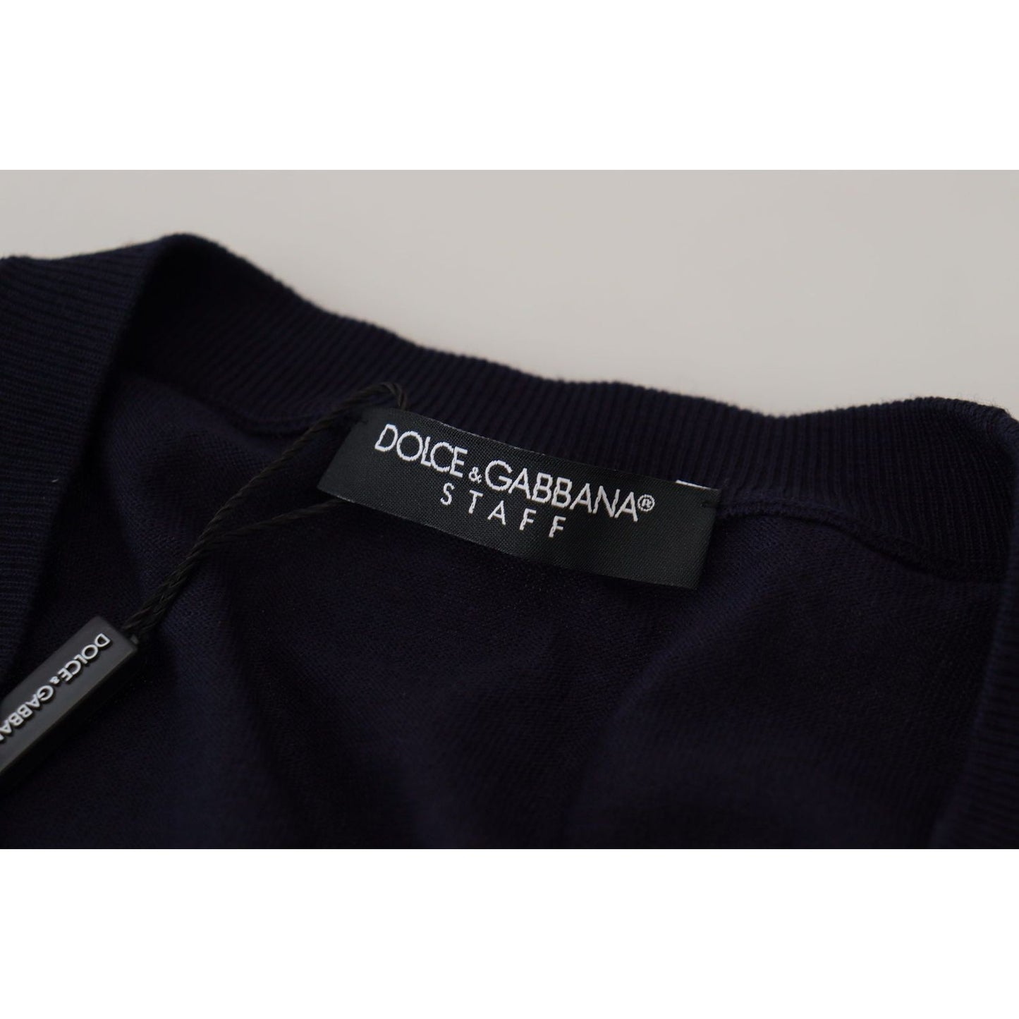 Dolce & Gabbana Blue Wool STAFF Down Cardigan Sweater