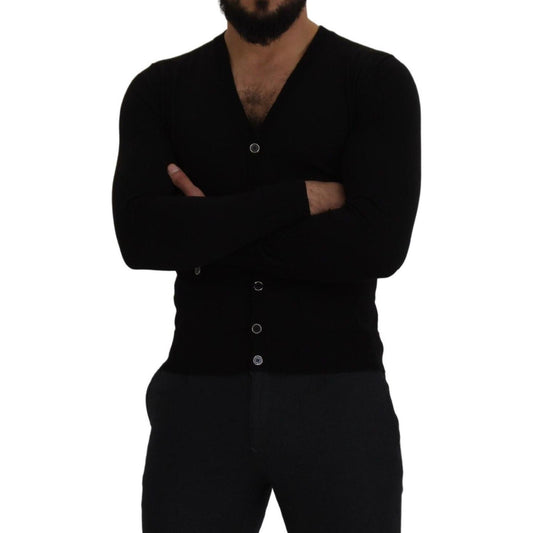 Dolce & Gabbana Black Wool Button Down Cardigan Sweater TSH8148- 44