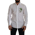 Dolce & Gabbana White Cotton Peacock Feather Formal GOLD Shirt TSH7502- 41