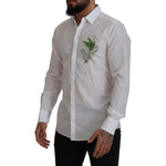 Dolce & Gabbana White Cotton Peacock Feather Formal GOLD Shirt TSH7502- 41