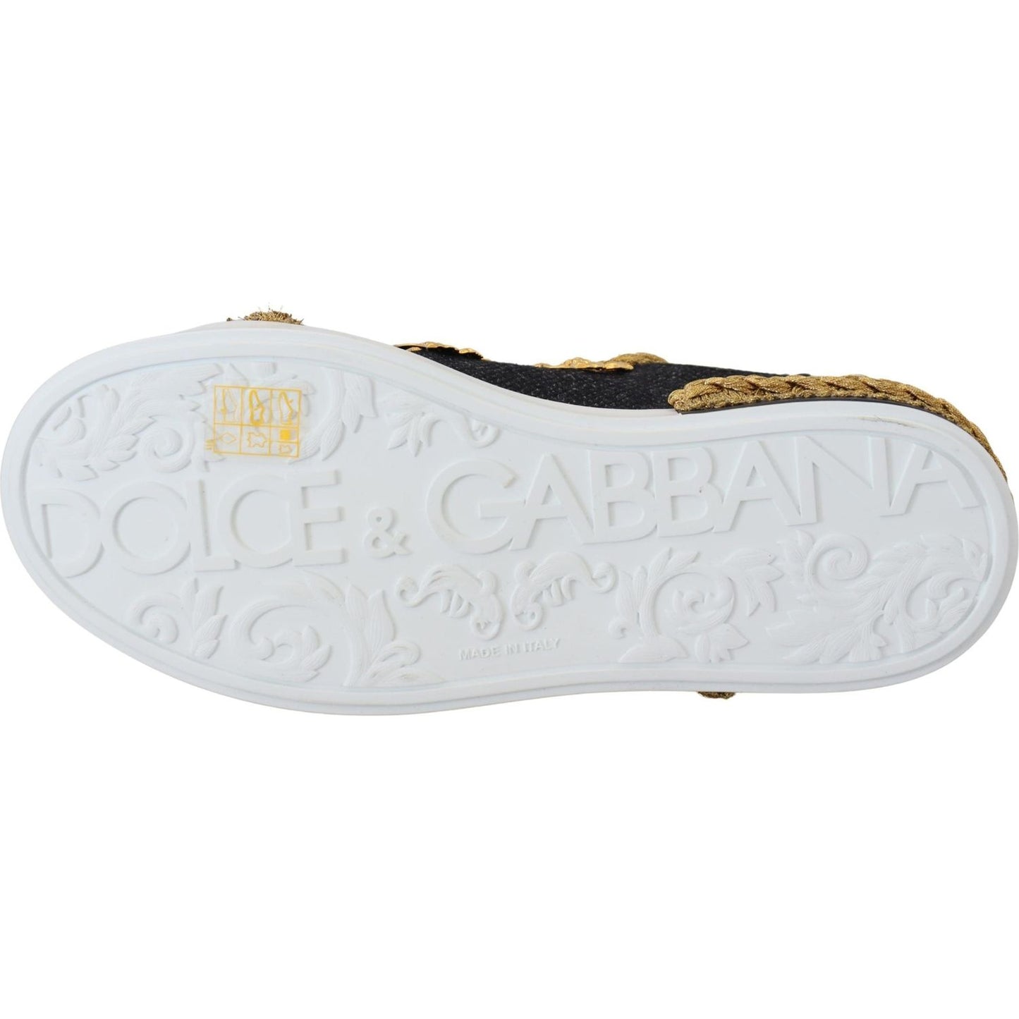 Dolce & Gabbana Black Gold Baroque Portofino Leather Sneakers Shoes LA10087- 36.5