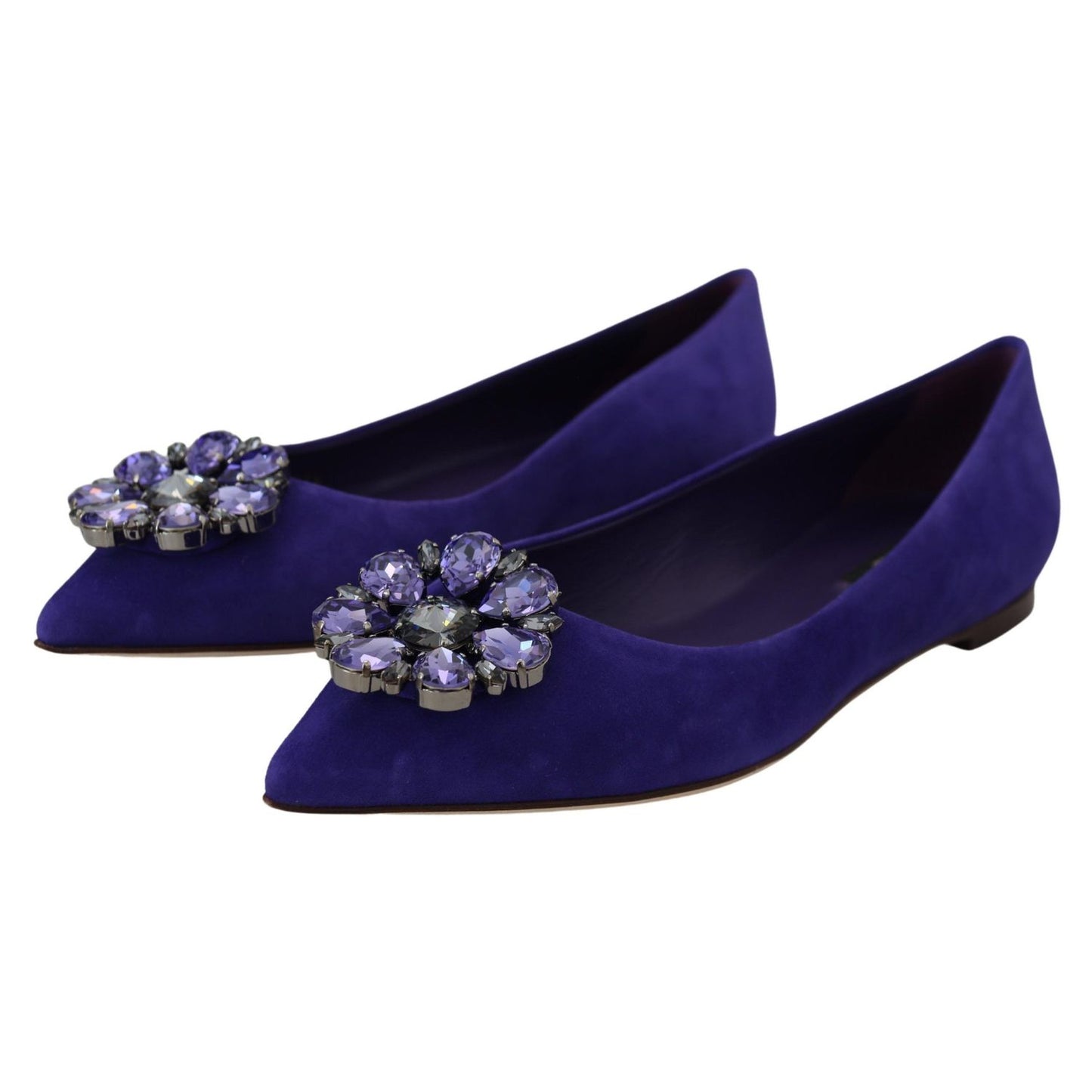 Dolce & Gabbana Purple Suede Crystals Loafers Flats Shoes