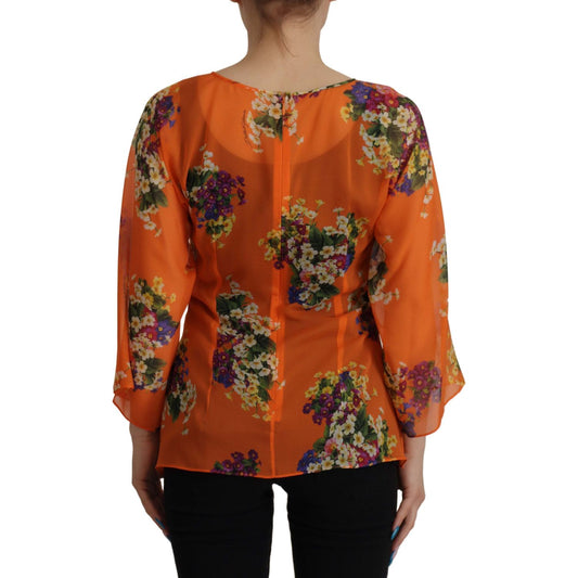 Dolce & Gabbana Orange Floral Print Long Sleeve Blouse TSH7838- 40