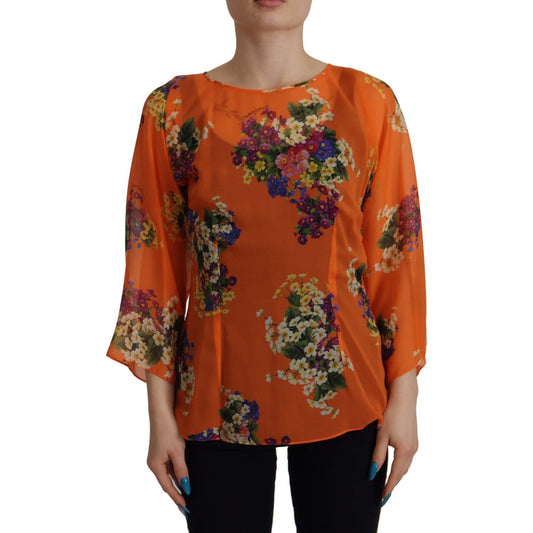 Dolce & Gabbana Orange Floral Print Long Sleeve Blouse TSH7838- 40