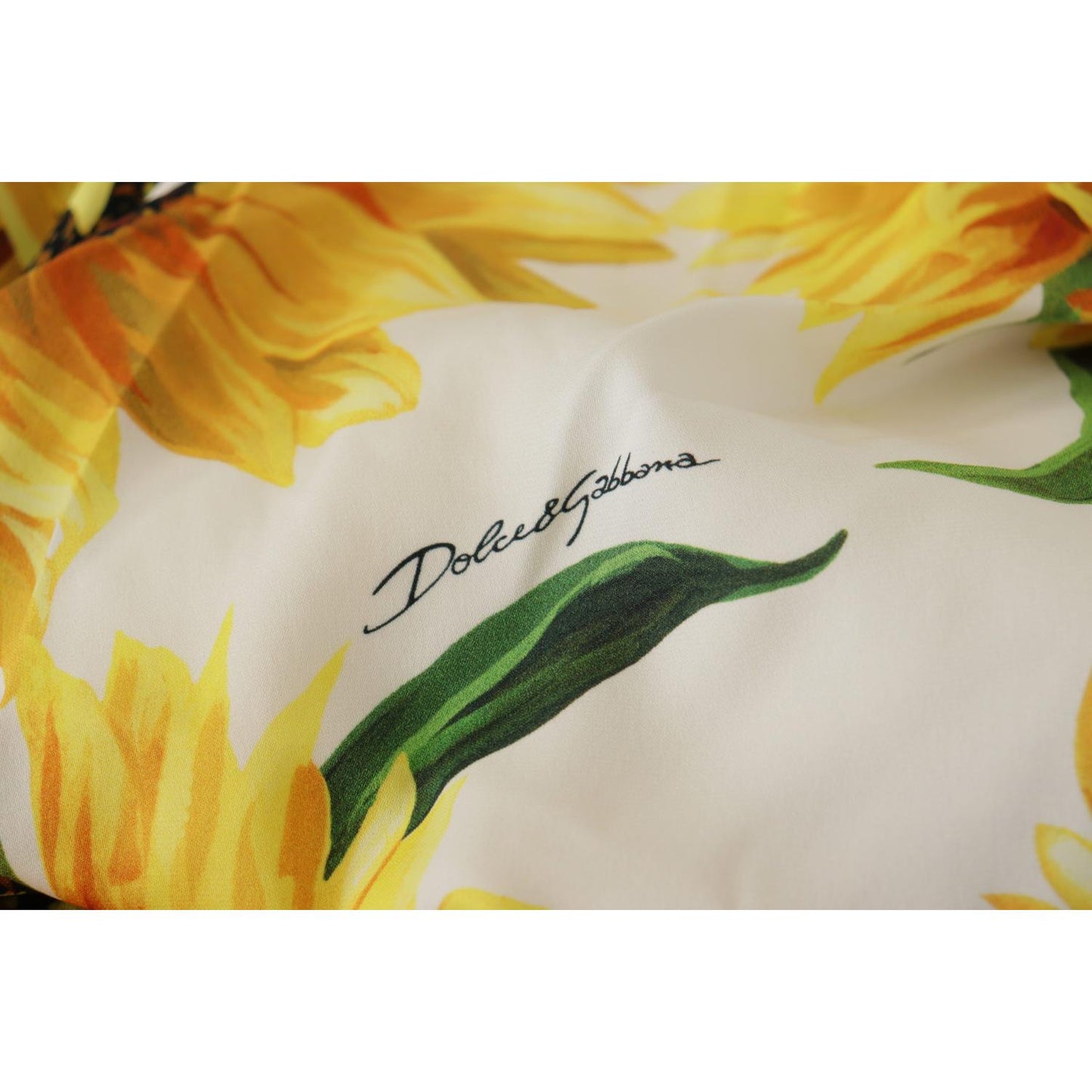 Dolce & Gabbana White Sunflower Print Sheath Midi Silk