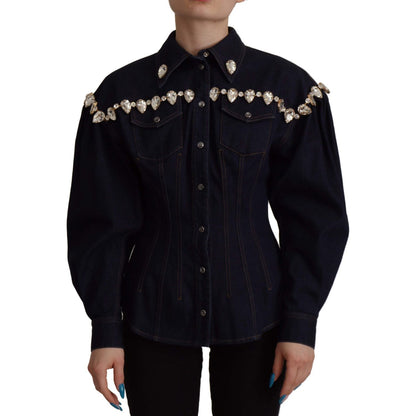 Dolce & Gabbana Blue Denim Crystal Embellish Cotton Jacket