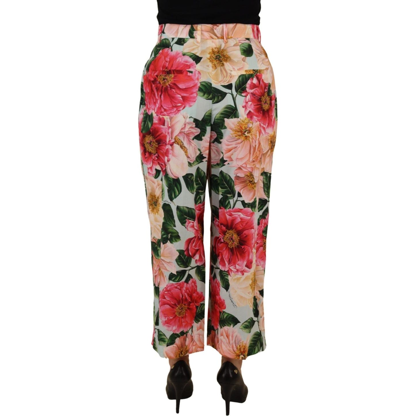 Dolce & Gabbana Multicolor Flora Printed High Waist Cropped Trouser Pants