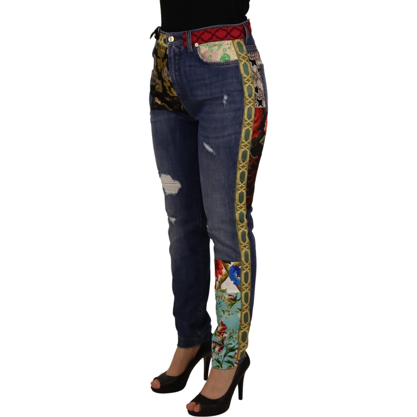 Dolce & Gabbana Blue Patchwork High Waist Denim Jeans PAN73061- 40