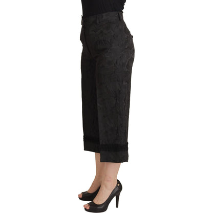 Dolce & Gabbana Black Brocade Cropped High Waist Pants